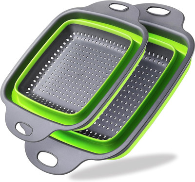 Ramkuwar Bowl Silicone Strainer Set Filter Basket 2 Sizes (Blue) Collapsible Colander(Blue Pack of 1)