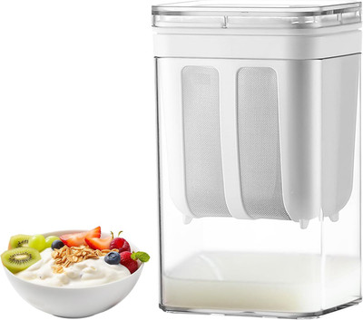 ZOMIFY Hung Curd Strainer Box | Greek Yogurt & Curd Maker – 1100ml Steel Mesh Strainer(White Pack of 1)