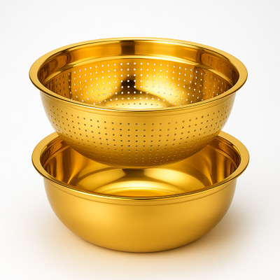 Gyanadh 304 Stainless Steel Colander with Mixing Bowl Set – 2QT Gold Strainer Deep Frying Basket(Gold Pack of 1)