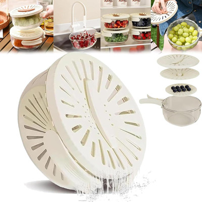 VYATIRANG Fruit Drain Basket Foldable Handle Portable Refrigerator Food Storage Container Strainer(White Pack of 1)
