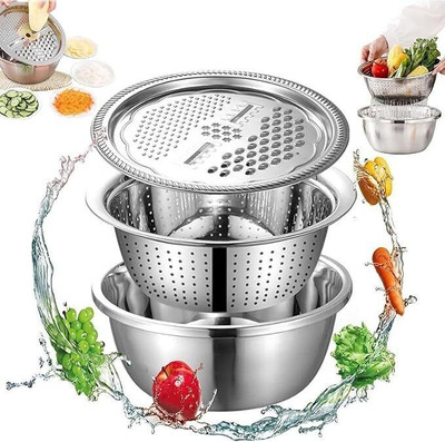 Kaushaliyacreation Steel Strainer Collapsible Strainer(Silver Pack of 3)
