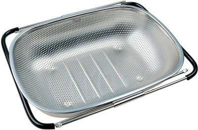 Kruvad Perforated Plate Colander with Expandable Rubber Grip Handles for Washing Rice Colander(Silver Pack of 1)