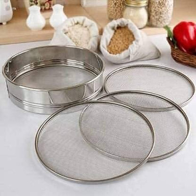 Tudoccy Stainless Steel chalani for Kitchen 4 in 1 Interchangeable Sieve Set of 5 Sieve(Silver Pack of 1)