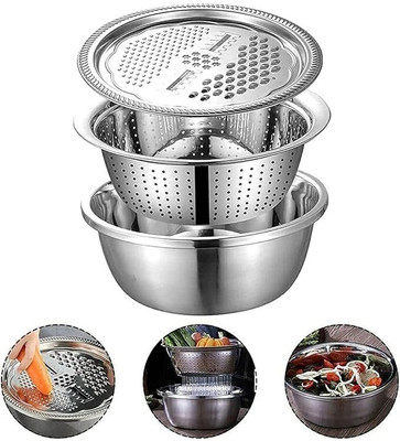 VIDORA 3 in 1 steel bowl Mesh Strainers Collapsible Strainer(Silver Pack of 1)