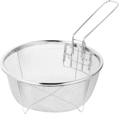 Kruvad Round Frying Basket with Folding Removable Handle Deep Frying Basket Deep Frying Basket(Silver Pack of 1)