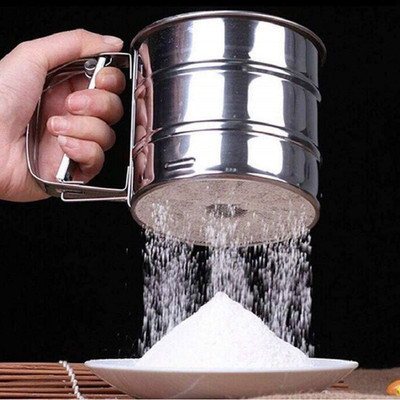 NCRY Handle One Hand Press Crank Sifter for Powdered Sugar Duster Food Strainer Strainer(Silver Pack of 1)