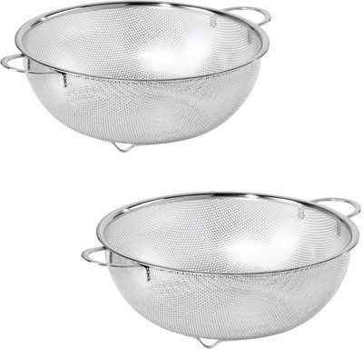 Freshome Multipurpose Stainless Steel Colander for Washing Rice Rinsing Vegetables Fruits Colander(Steel Pack of 2)