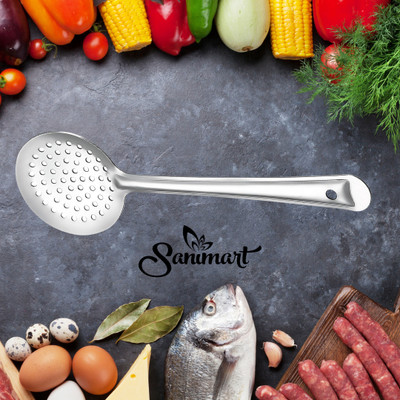 Sanimart Stainless Steel Skimmer Jhara Colander Strainer for Cooking and Frying (Size 4) Strainer(Silver Pack of 1)