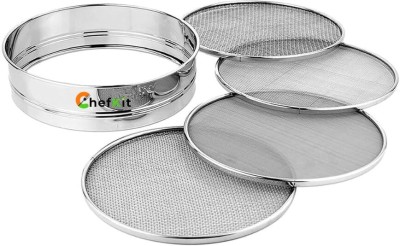 Chefkit Stainless Steel 4 in 1 Interchangeable Sieve Set of 5 | Atta Flour Chalni Sieve(Silver Pack of 1)