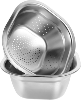 BHAJANSHREE Square Shaped Strainer & Basin Set Multipurpose Washing-Draining Set Dishpan Colander(Silver Pack of 1)