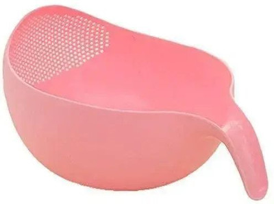 S B BUSINESS Kitchen Rice Bowl Plastic Fruit Drain Basket with Handle Washing Basket Colander(Pink Pack of 1)