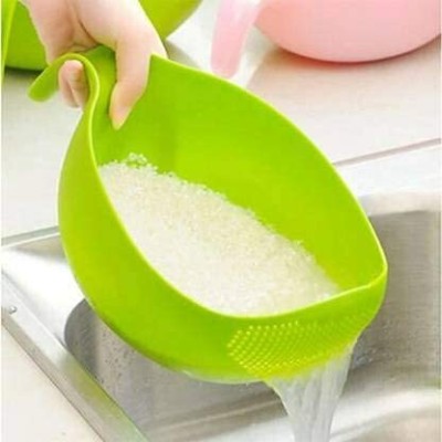 Kingmart Kitchen Rice Bowl Plastic Fruit Drain Basket with Handle Washing Basket Collapsible Strainer(Green Pack of 1)