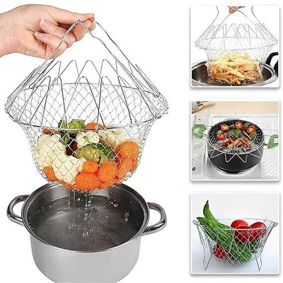 wynyc 12 In 1 Chef Stainless Steel Cooking Net Basket For Deep Fry Collapsible Deep Frying Basket(Multicolor Pack of 1)