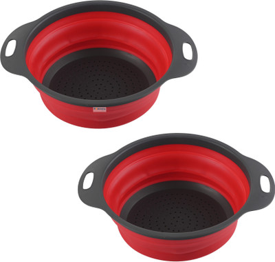 HOMESTIC Pack of 2 Multipurpose Strainer For Kitchen with Handle | HW-13-RD | Red Collapsible Colander(Red Pack of 2)