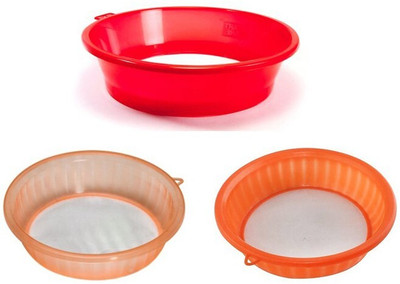 DCENTA Colander sieve stainer strainer Pack of 3,Multicolor_19 Sieve(Multicolor Pack of 3)