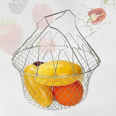 Windwarrior Chef Basket Collapsible Deep Frying Basket Collapsible Strainer(Silver Pack of 1)