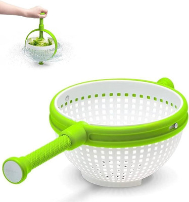 kripara Fruit & Vegetable Salad spinner with colander Salad plastic manual Spinner Colander(Green, White Pack of 1)
