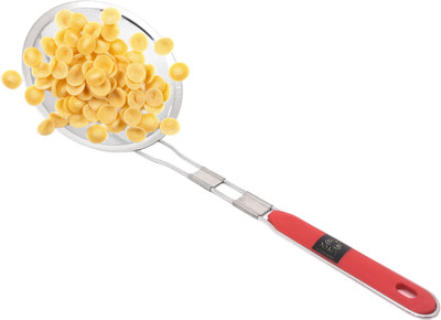 Nyra Steel Deep Fry Spoon Oil Strainer with U Shape Wooden Handle Jhara, Mesh, Ladle Strainer(Silver Pack of 1)