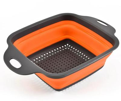 HomeAra 1 PCS Collapsible Colander Square Silicone Folding Colander with Plastic Handles Colander(Orange Pack of 1)