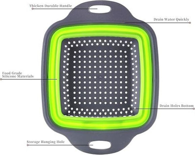 CROPSBERRY Silicone Collapsible Colander and Food Strainer with Handle Collapsible Strainer(Green Pack of 1)