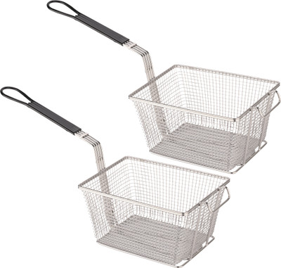 KUBER INDUSTRIES Pack of 2 Stainless Steel Chips & French Fries Deep Fryer Basket | Silver Strainer(Silver Pack of 2)