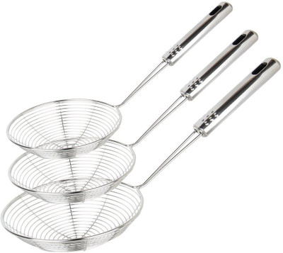Kapalin tainless Steel Puri Strainer Jhara Deep Frying Basket Premium Quality Deep Fry Collapsible Strainer(Steel Pack of 3)