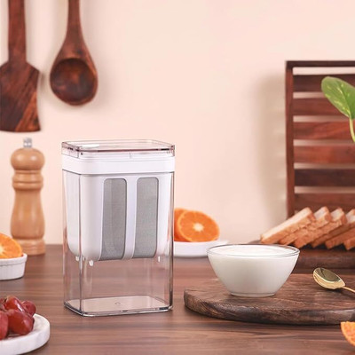 Finner Greek Yogurt Strainer Container – bpa-Free Thick Plastic Yogurt Maker Collapsible Strainer(White Pack of 1)