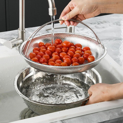Lariox Multipurpose Stainless Steel Rice Washing Baskets Strainer Drainer with Handle Collapsible Strainer(Silver Pack of 1)