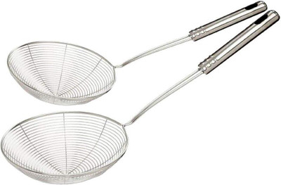 Urbanware Deep Fry/Mesh Strainer/Jhara/Puri Strainer set of 2 Pcs (14 & 16 Cm) Deep Frying Basket(Silver Pack of 2)