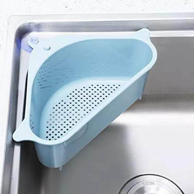 ZWINKO Triangular Corner Sink Basket Drain Rack Shelf for Soap & Sponge Storage. Collapsible Colander(Multicolor Pack of 1)