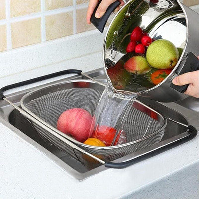 ANUVYA Stainless Steel Over The Sink Colander Colander(Silver Pack of 1)