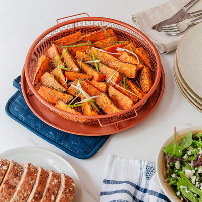 Red-Rubby Kitchen Deep-Fried Food Drain Basin Round Crispy Tray Filter Copper Fruit & Vegetable Basket(Copper)