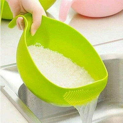 QUPSY Plastic Fruit Bowl Drain Basket for Rice and Vegetable with Handle Strainer Colander(Green Pack of 1)