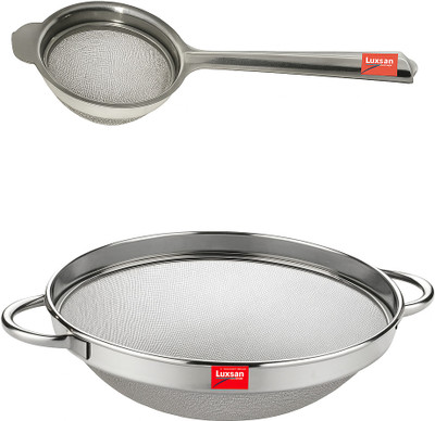 Luxsan Steel Fine Mesh Strainer Set: Tea Sieve & Large Flour Sifter/Chhalni for Kitchen Strainer(Silver Pack of 2)