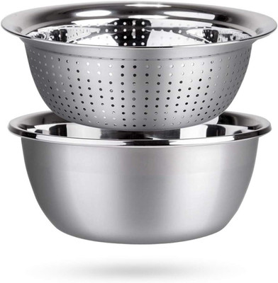 VALAJOGI Stainless Steel Colander Set Colander(Silver Pack of 2)