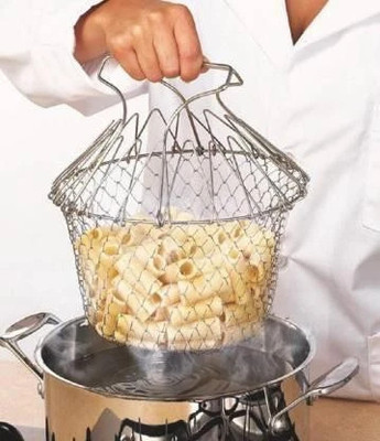 Prachi Foldable Chef Basket 12 in 1 Chef Cooking Net Basket for Deep Fry, Boiling,Steam Collapsible Deep Frying Basket(Silver Pack of 1)