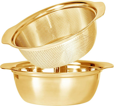 HEVASNEK 2 pcs Stainless Steel Microporous Colander Colander(Gold Pack of 1)