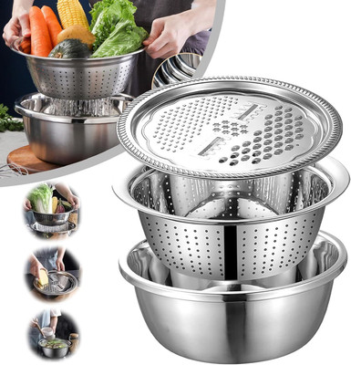 REMICH 3 in 1 Kitchen Strainer(Silver Pack of 1)