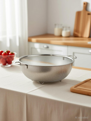 Freshome Stainless Steel Colander Strainer for Kitchen Fruits Vegetable Rice Washing Bowl Colander(Steel Pack of 1)