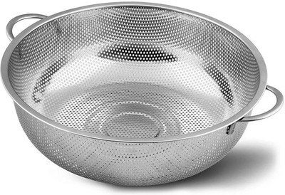 HIRVA Multipurpose Stainless Steel Collander for Washing Fruits, Vegetables Colander(Silver Pack of 1)