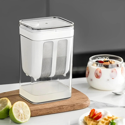 Snowberry Greek Yogurt Filter Hung Curd Maker with 1100ml Mesh Strainer for Soybean Milk Strainer(White Pack of 1)