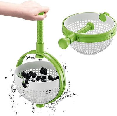 Edtepy Small Salad Spinner, Quick and Easy Rotating Drain Basket,Vegetable Fruit Dryer Collapsible Colander(Green, White Pack of 1)