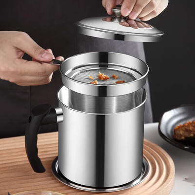 LepdoCart Steel Oil Filter Tank Frying Filter Leak-Proof Oil Pot Household Filter Pot Collapsible Strainer(Steel Pack of 1)