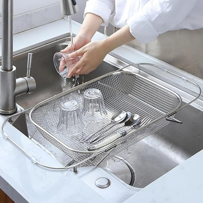 Snazora Fruits/Vegetables Kitchen Rack Steel Kitchen Rack Steel Sink Drain Basket-Strain, Drain, Rinse Fruits, Vegetables