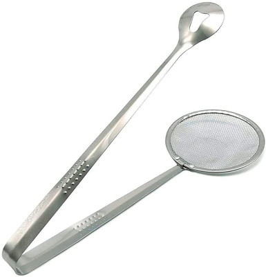 Attilio 1 Pcs Multi-Functional 2 in 1 Deep Fry Tool Filter Spoon Strainer with Clip Collapsible Deep Frying Basket(Silver Pack of 1)