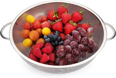 COSKIRA Stainless Micro-Perforated Colander Kitchen Strainer Sieve with Handle Bowl Collapsible Strainer(Silver Pack of 1)