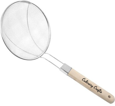 Culinary Crafts (Big Size- 18 CM)Versatile Oil Strainer & Skimmer for Frying - Wooden Handle Strainer(Silver Pack of 1)