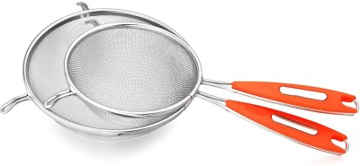 RJ Rojeno SS Strainer,with Long Handle for Kitchen Food,Tea Coffee Pack of 2 (12/14CM) Sieve(Silver Pack of 2)