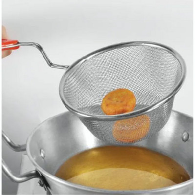 90 Degree Stainless Steel Deep Frying Oil Strainer Basket Spider Jali Mesh Round Deep Frying Basket(Red Pack of 1)