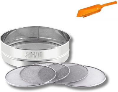 NSVL Stainless Steel 4 in 1 Interchangeable Sieve | with Aata Scoop Collapsible Sieve(Silver Pack of 1)